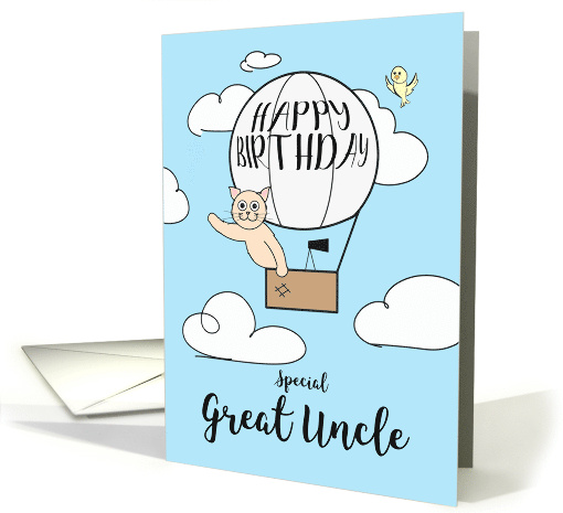 Great Uncle Birthday Across the Miles Cute Cat in Hot Air Balloon card