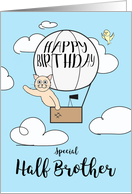 Half Brother Birthday Across the Miles Cute Cat in Hot Air Balloon card