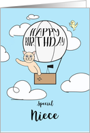 Niece Birthday Across the Miles Cute Cat in Hot Air Balloon card