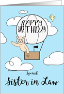 Sister in Law Birthday Across the Miles Cute Cat in Hot Air Balloon card