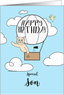 Son Birthday Across the Miles Cute Cat in Hot Air Balloon card