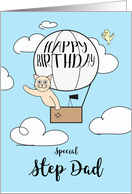 Step Dad Birthday Across the Miles Cute Cat in Hot Air Balloon card