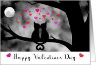 Valentine for Couple Cats Kissing in Moonlight with Floating Hearts card