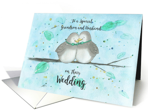 Gay Grandson and Husband Wedding Congratulations Cute Lovebirds card