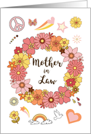Mother in Law Mother’s Day Retro Peace and Love with Pink Flowers card