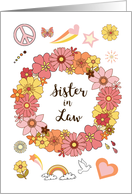 Sister in Law Mother’s Day Retro Peace and Love with Pink Flowers card