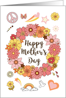 Mother’s Day Retro Peace and Love with Pink Flowers card