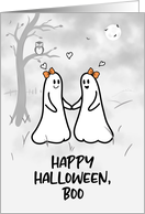 Lesbian Romantic Halloween with Cute Ghost Couple Holding Hands card