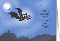 Happy Halloween from Our House to Yours Cute Flying Bat Spooky Flowers card