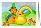 Happy St.Patrick’s Day-cat with pot of gold and rainbow card