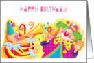 Happy Birthday- two colourful circus clowns - Custom text card