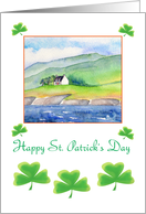 Saint Patrick’s day- shamrocks and traditional Irish cottage card