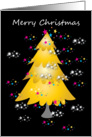 Merry Christmas Golden holiday fir trees with stars. card