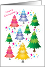 Merry Christmas holiday fir trees with stars. card