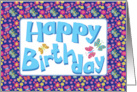 A Happy Birthday card with Beautiful Butterflies and Colorful Flowers card