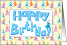 A Happy Birthday card with Colorful Bouncing Bunny Rabbits card