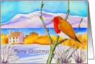 A Merry Christmas Card with Robin Redbreast Cottage Snowy Mountain card