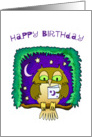 Happy birthday Cute Owl with Moon and Stars card