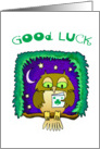 Good luck Cute Owl with Moon and Stars card