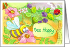 Bee Happy honey bee with flowers card