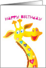 Happy Birthday giraffe with hearts card