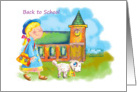 Back to School little girl with lamb card