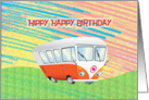 Hippy Happy Birthday-Cute orange camper card