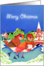 Merry Christmas- skating Robins card