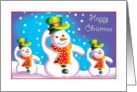 Happy Christmas- three snowmen with top hats card