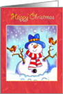 Happy Christmas - snowman and Robins card