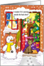 Merry Christmas - cat, snowman and Robin card