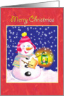 Merry Christmas, snowman with hat and lantern card