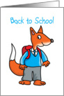 Back to School- cute little red fox with red rucksack card