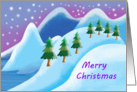 Merry Christmas-Snow scene with seven fir trees card