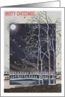 Merry Christmas-Silver Birch trees and full moon card
