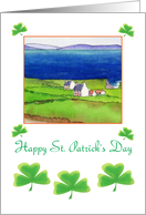 Happy St. Patrick’s Day- Shamrocks and traditional Irish Cottages card