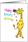 Happy January birthday- giraffe with paint brush card