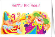Happy Birthday- two colourful circus clowns - Custom text card