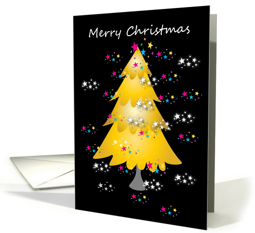 Merry Christmas Golden holiday fir trees with stars. card (1322970)