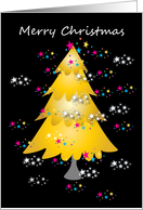 Merry Christmas Golden holiday fir trees with stars. card