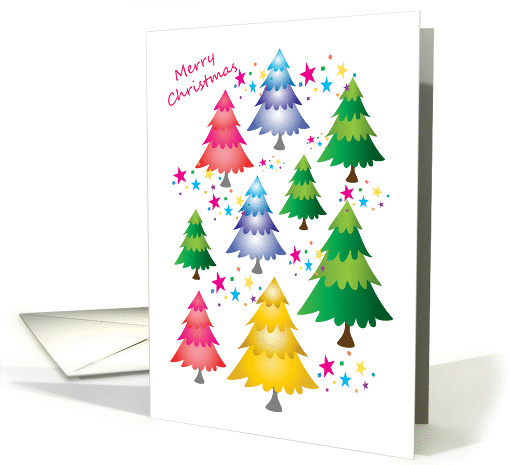 Merry Christmas holiday fir trees with stars. card (1325778)