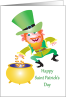 Saint Patrick’s day with Irish Leprechaun and crock of gold card