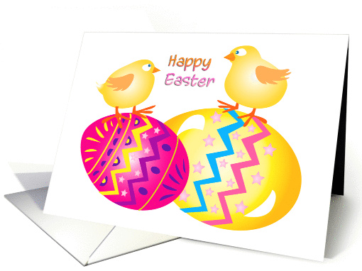 Happy Easter with Easter eggs and Fluffy chicks card (1361432)