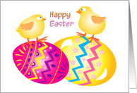Happy Easter with Easter eggs and Fluffy chicks card