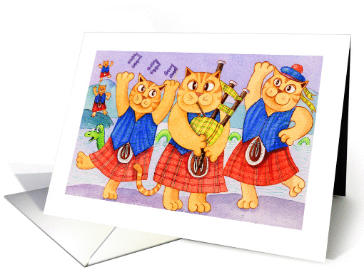 Tartan cats,and bagpipes, five musical cats card (1364604)