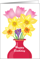 Happy Birthday,red vase and flowers card