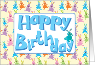 A Happy Birthday card with Colorful Bouncing Bunny Rabbits card