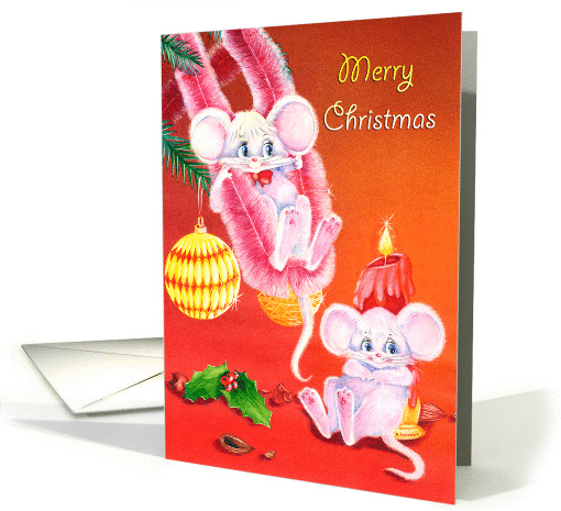 Merry Christmas- two white Mice card (920189)