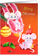 Merry Christmas- two white Mice card