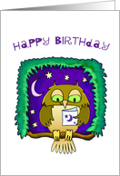 Happy birthday Cute Owl with Moon and Stars card